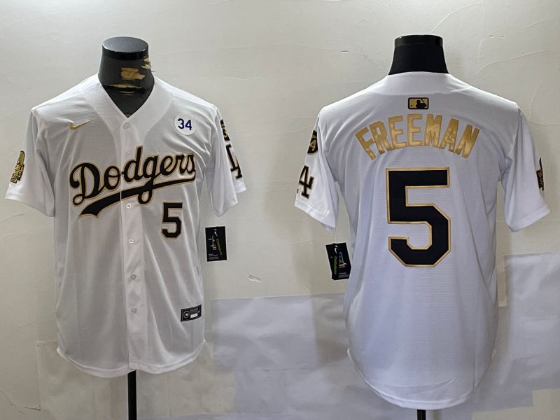 Men Los Angeles Dodgers #5 Freeman White Gold Game 2024 Nike MLB Jersey style 11201